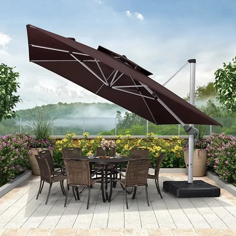Smart Garden Umbrella - สีเขียวขุ่นสมาร์ทกันลมติดผนังสระว่ายน้ํากลางแจ้งลานชายหาดไฟ LED ร่มผ้าหนักทันสมัย