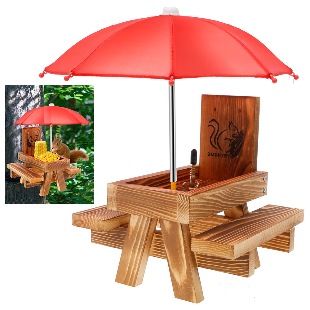 Smart Garden Umbrella - ที่ให้อาหารกระรอกไม้กลางแจ้ง โต๊ะปิกนิกสำหรับกระรอกพร้อมร่มสูงและที่วางข้าวโพด ที่ให้อาหารนกอเนกประสงค์ ของตกแต่งสวน