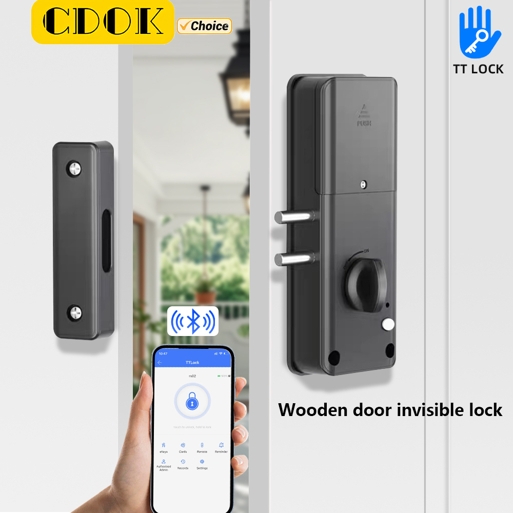 Smart Garden Door Lock - CDOK RX02 TTlock Bluetooth, ระบบล็อกประตูไม้แบบซ่อนภายใน, ไม่สามารถมองเห็นได้จากด้านนอกประตู